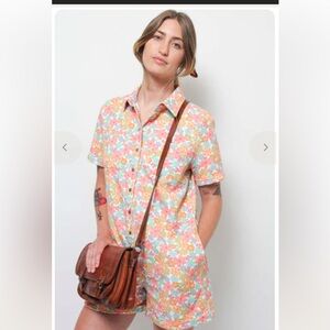 Storia Warhol Floral Denim Romper Multicolor Size S